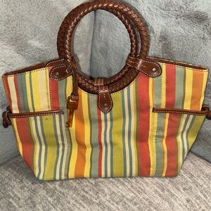 Fossil Colorful Striped Tote with Braided Brown Handles